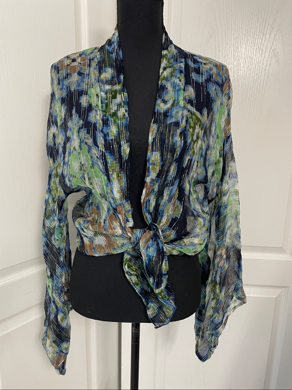 FP Fleur de Lis Free People top kimono sleeves S sparkly sheer